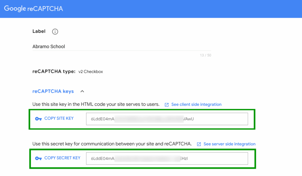 Copy reCAPTCHA Keys 1024x596